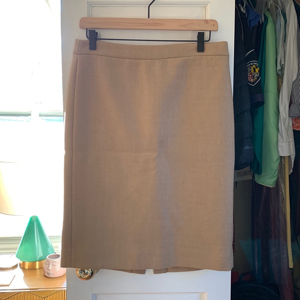 Tan wool pencil skirt by J. Crew